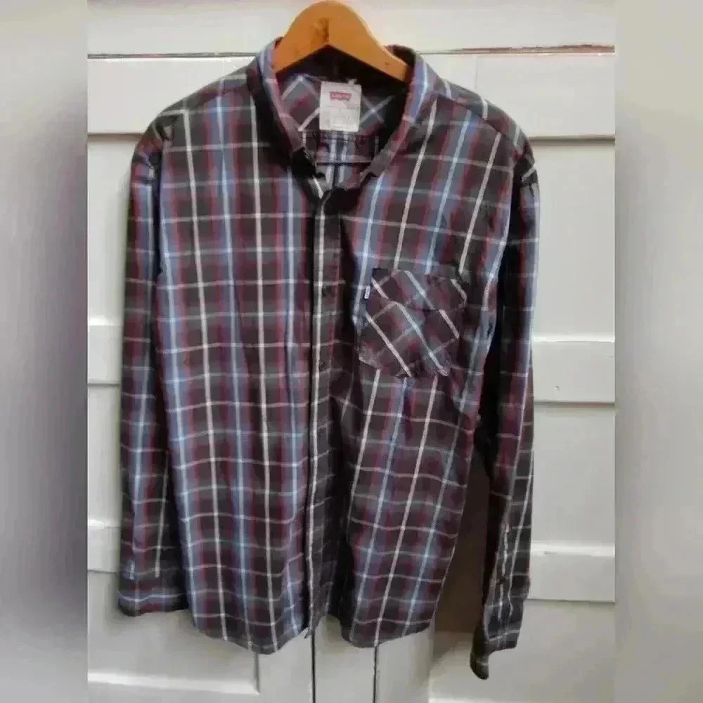 Levi's Men's Plaid Cotton Blend Button Down Shirt | Size Large
